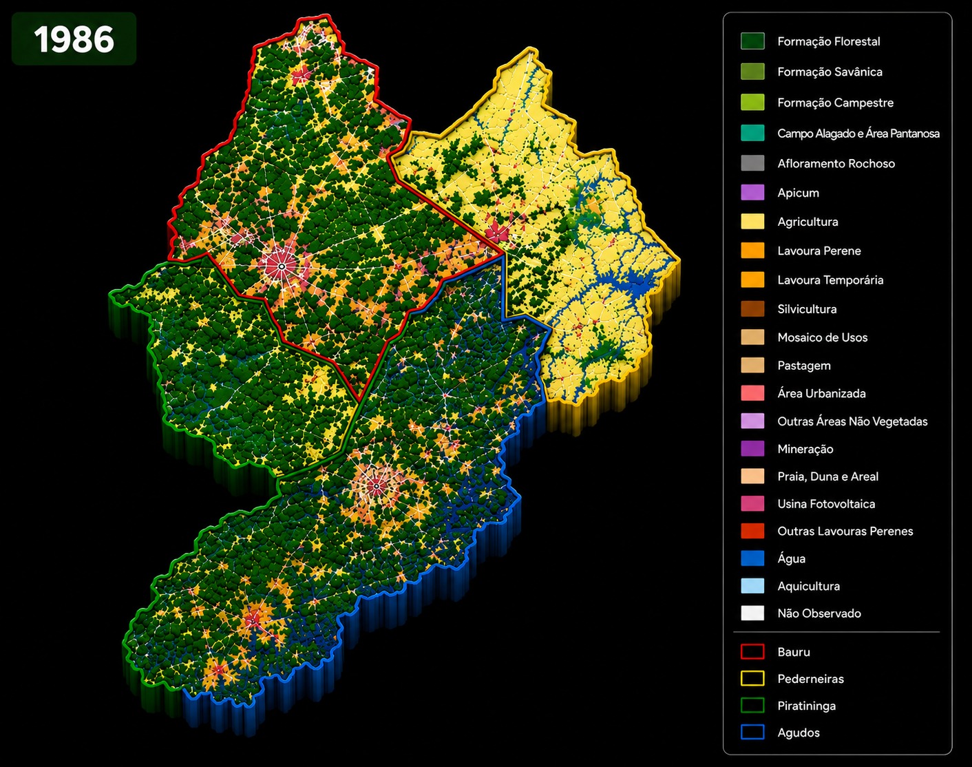 Mapa de cobertura e uso da terra em 1986