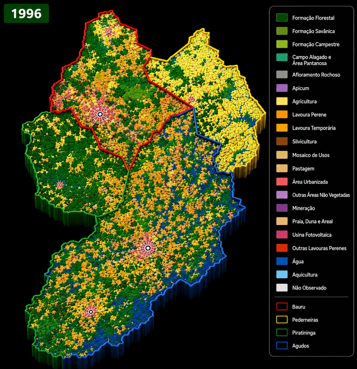 Mapa de cobertura e uso da terra em 1996