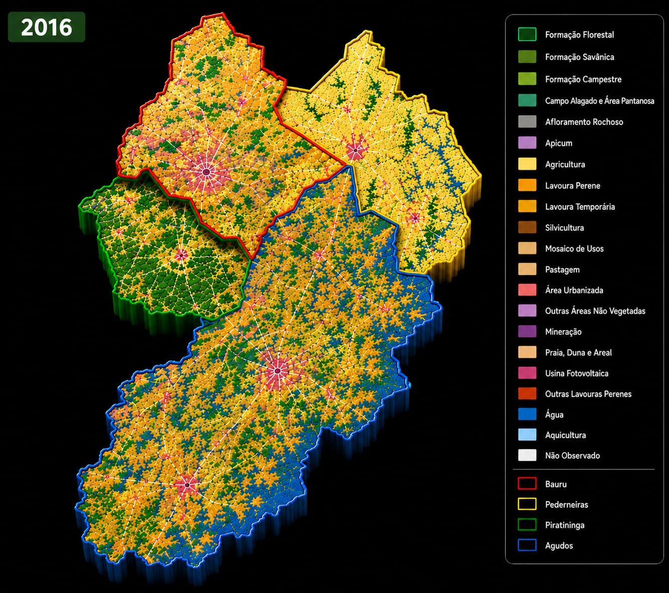Mapa de cobertura e uso da terra em 2016